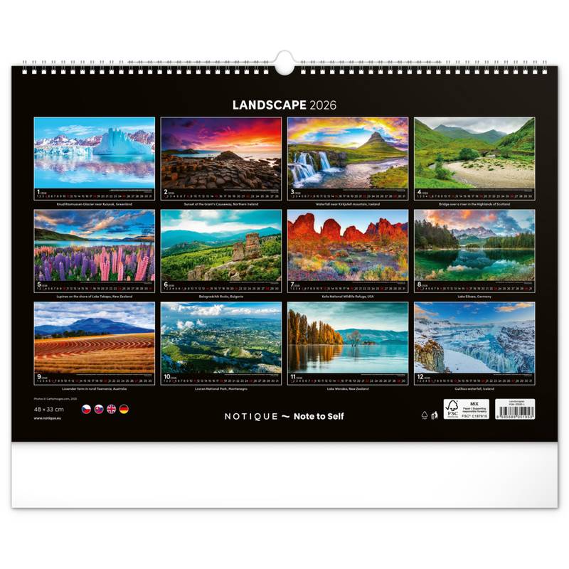 NOTIQUE Nástěnný kalendář Země 2026, 48 x 33 cm NOTIQUE Nástěnný kalendář Země 2026, 48 x 33 cm