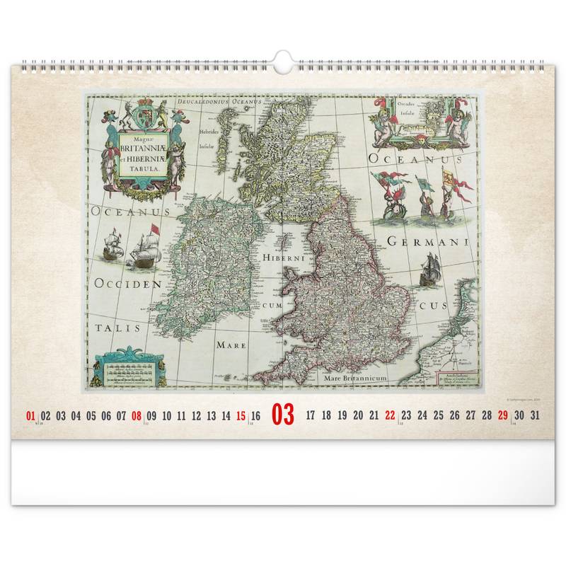 NOTIQUE Nástenný kalendár Staré mapy 2026, 48 x 33 cm NOTIQUE Nástenný kalendár Staré mapy 2026, 48 x 33 cm