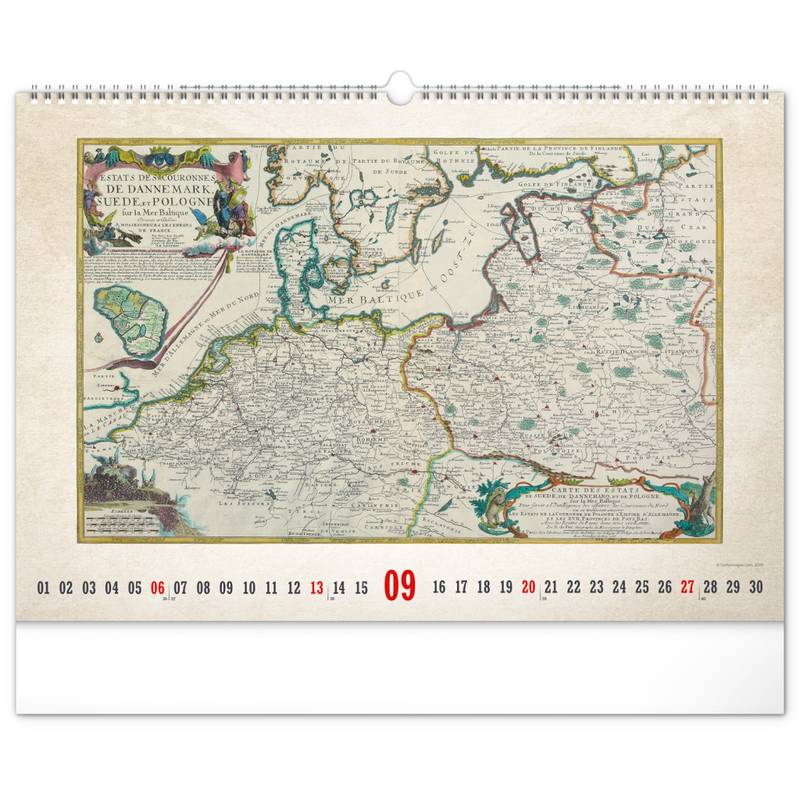 NOTIQUE Nástenný kalendár Staré mapy 2026, 48 x 33 cm NOTIQUE Nástenný kalendár Staré mapy 2026, 48 x 33 cm