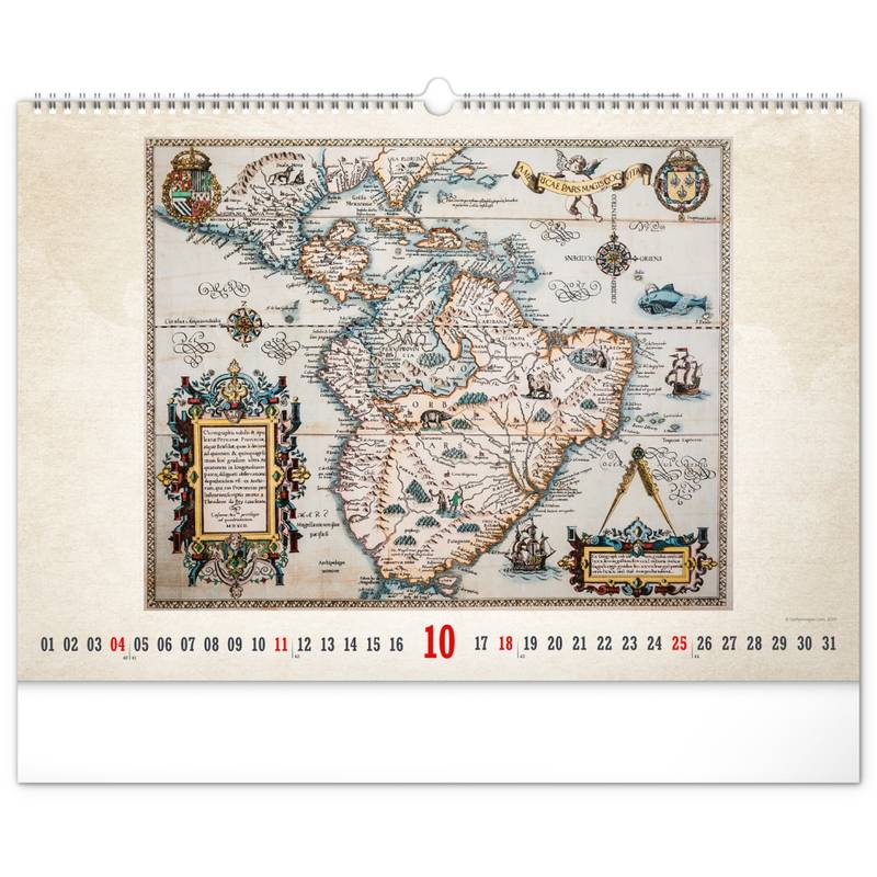 NOTIQUE Nástenný kalendár Staré mapy 2026, 48 x 33 cm NOTIQUE Nástenný kalendár Staré mapy 2026, 48 x 33 cm