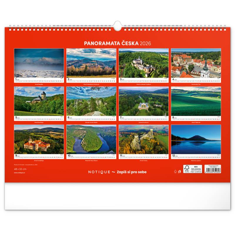 NOTIQUE Nástěnný kalendář Panoramata Česka 2026, 48 x 33 cm NOTIQUE Nástěnný kalendář Panoramata Česka 2026, 48 x 33 cm