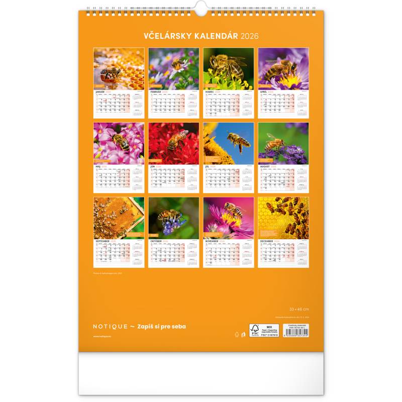 NOTIQUE Nástenný Včelársky kalendár 2026, 33 x 46 cm NOTIQUE Nástenný Včelársky kalendár 2026, 33 x 46 cm
