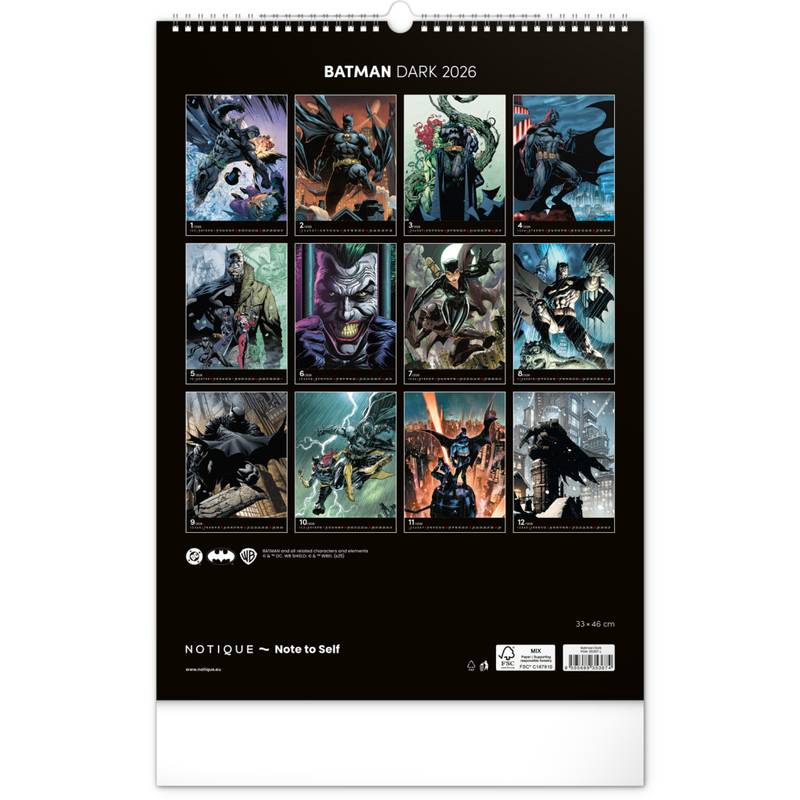 NOTIQUE Nástěnný kalendář Batman Dark 2026, 33 x 46 cm NOTIQUE Nástěnný kalendář Batman Dark 2026, 33 x 46 cm