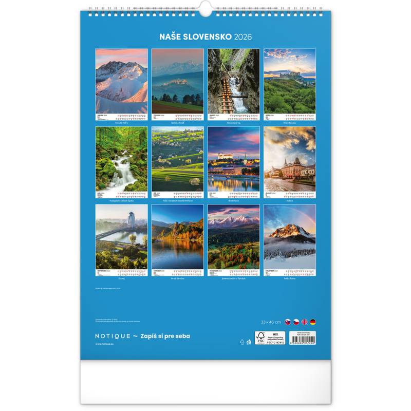 NOTIQUE Nástenný kalendár Naše Slovensko 2026, 33 x 46 cm NOTIQUE Nástenný kalendár Naše Slovensko 2026, 33 x 46 cm