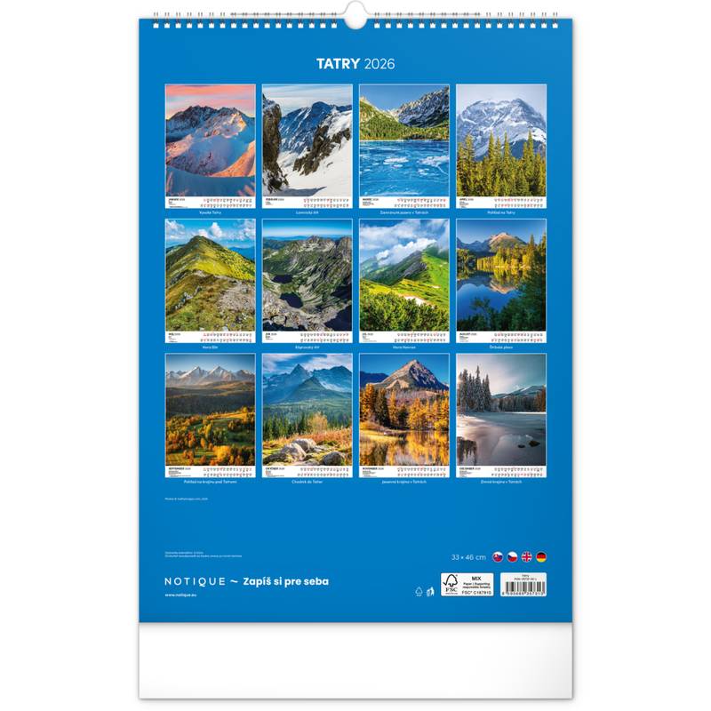 NOTIQUE Nástenný kalendár Tatry 2026, 33 x 46 cm NOTIQUE Nástenný kalendár Tatry 2026, 33 x 46 cm