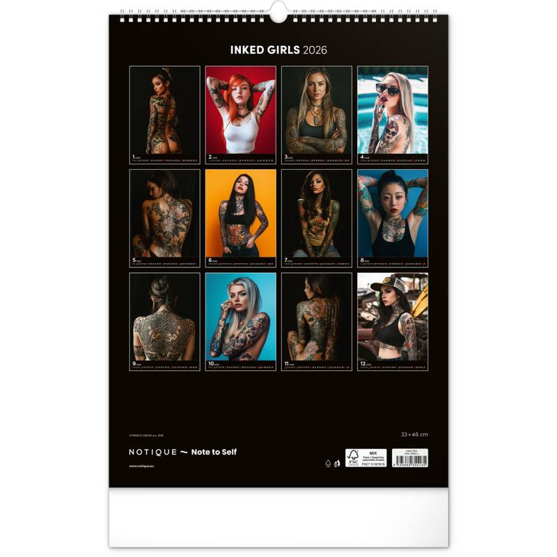 Nástěnný kalendář Inked Girls 2026, 33 x 46 cm Nástěnný kalendář Inked Girls 2026, 33 x 46 cm