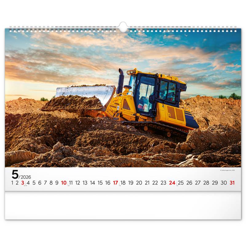 NOTIQUE Nástěnný kalendář Stavební stroje 2026, 48 x 33 cm NOTIQUE Nástěnný kalendář Stavební stroje 2026, 48 x 33 cm