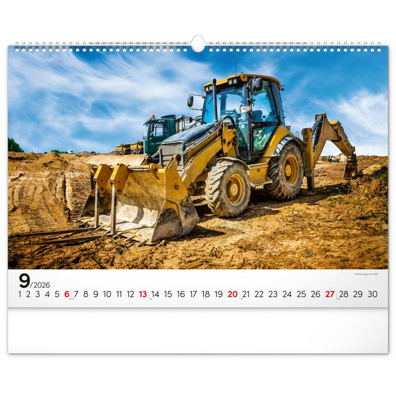 NOTIQUE Nástěnný kalendář Stavební stroje 2026, 48 x 33 cm NOTIQUE Nástěnný kalendář Stavební stroje 2026, 48 x 33 cm