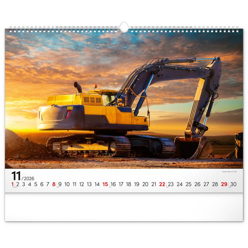 NOTIQUE Nástěnný kalendář Stavební stroje 2026, 48 x 33 cm NOTIQUE Nástěnný kalendář Stavební stroje 2026, 48 x 33 cm