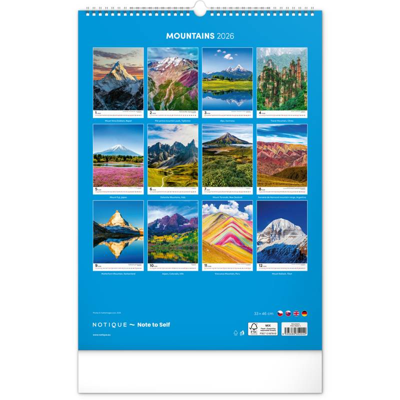 NOTIQUE Nástěnný kalendář Hory 2026, 33 x 46 cm NOTIQUE Nástěnný kalendář Hory 2026, 33 x 46 cm