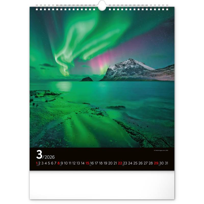 NOTIQUE Nástěnný kalendář Polární záře 2026, 30 x 34 cm NOTIQUE Nástěnný kalendář Polární záře 2026, 30 x 34 cm