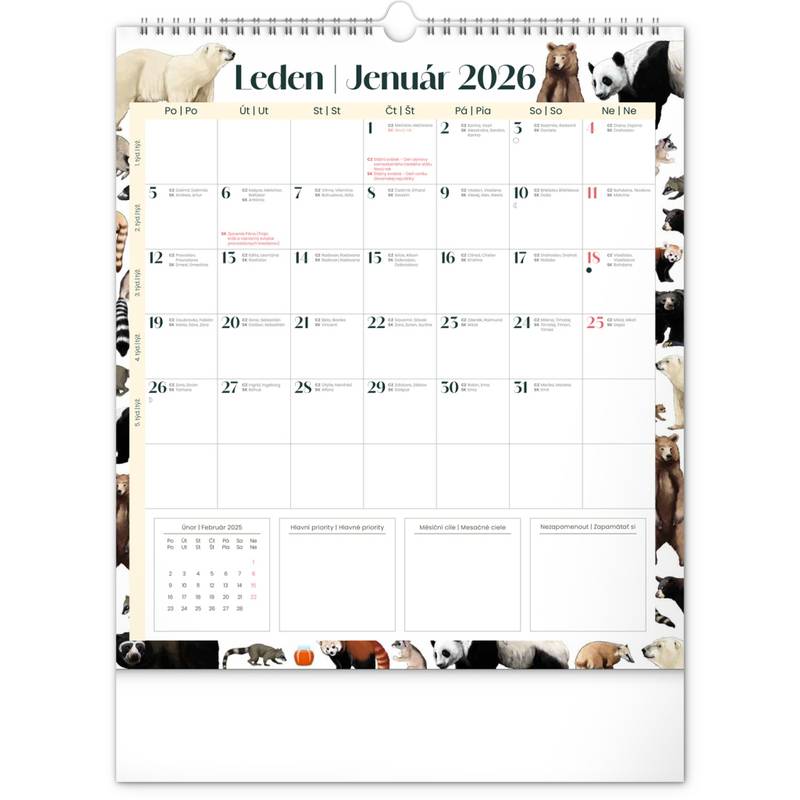 NOTIQUE Nástěnný plánovací kalendář Animalium CZ/SK 2026, 30 x 34 cm NOTIQUE Nástěnný plánovací kalendář Animalium CZ/SK 2026, 30 x 34 cm