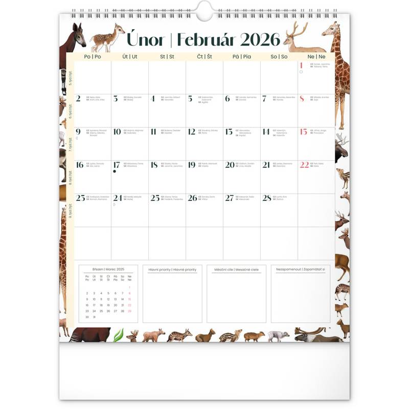 NOTIQUE Nástěnný plánovací kalendář Animalium CZ/SK 2026, 30 x 34 cm NOTIQUE Nástěnný plánovací kalendář Animalium CZ/SK 2026, 30 x 34 cm