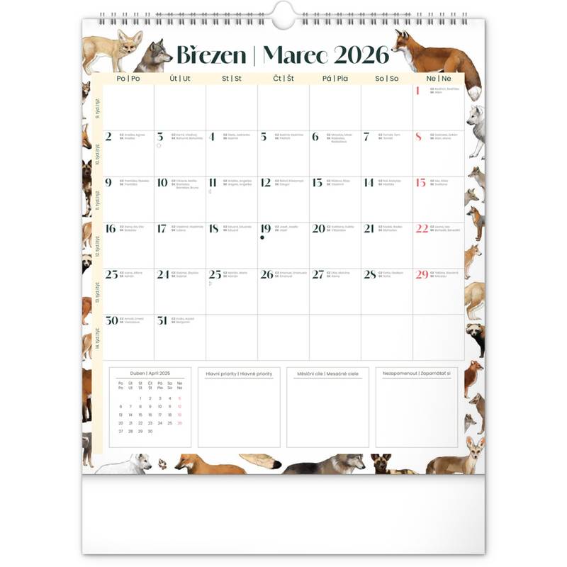 NOTIQUE Nástěnný plánovací kalendář Animalium CZ/SK 2026, 30 x 34 cm NOTIQUE Nástěnný plánovací kalendář Animalium CZ/SK 2026, 30 x 34 cm