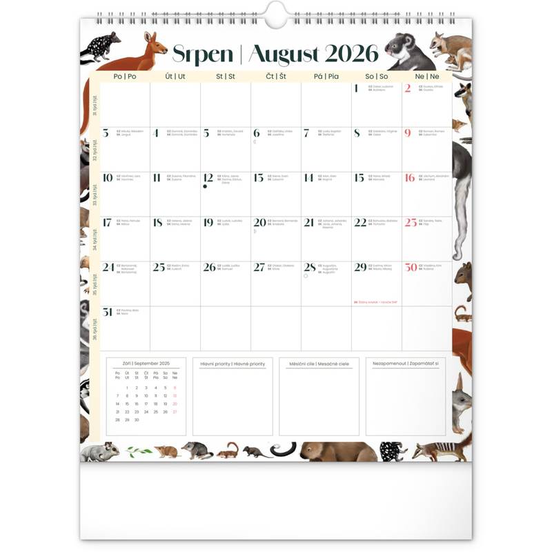 NOTIQUE Nástěnný plánovací kalendář Animalium CZ/SK 2026, 30 x 34 cm NOTIQUE Nástěnný plánovací kalendář Animalium CZ/SK 2026, 30 x 34 cm