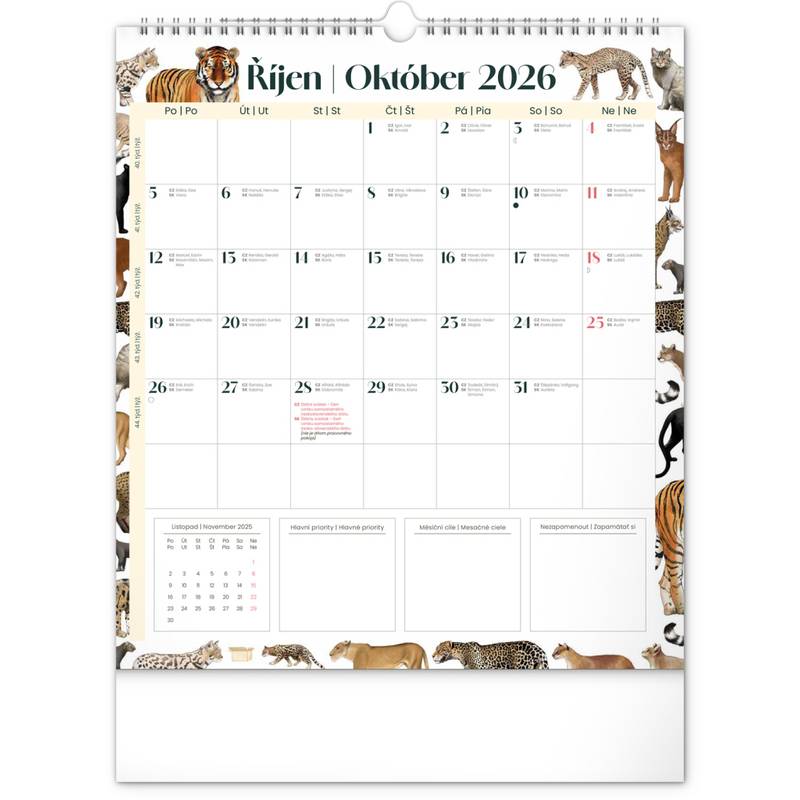 NOTIQUE Nástěnný plánovací kalendář Animalium CZ/SK 2026, 30 x 34 cm NOTIQUE Nástěnný plánovací kalendář Animalium CZ/SK 2026, 30 x 34 cm