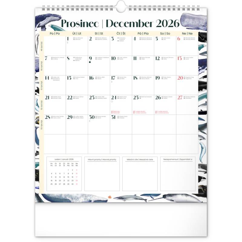 NOTIQUE Nástěnný plánovací kalendář Animalium CZ/SK 2026, 30 x 34 cm NOTIQUE Nástěnný plánovací kalendář Animalium CZ/SK 2026, 30 x 34 cm