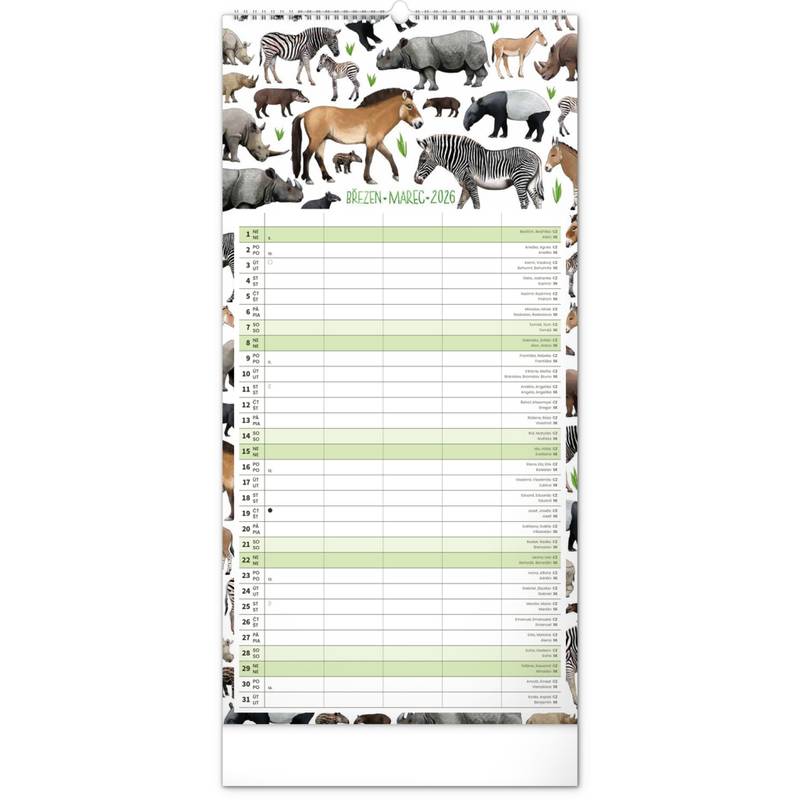 NOTIQUE Nástěnný kalendář Rodinný plánovací Animalium CZ/SK 2026, 21 x 42 cm NOTIQUE Nástěnný kalendář Rodinný plánovací Animalium CZ/SK 2026, 21 x 42 cm