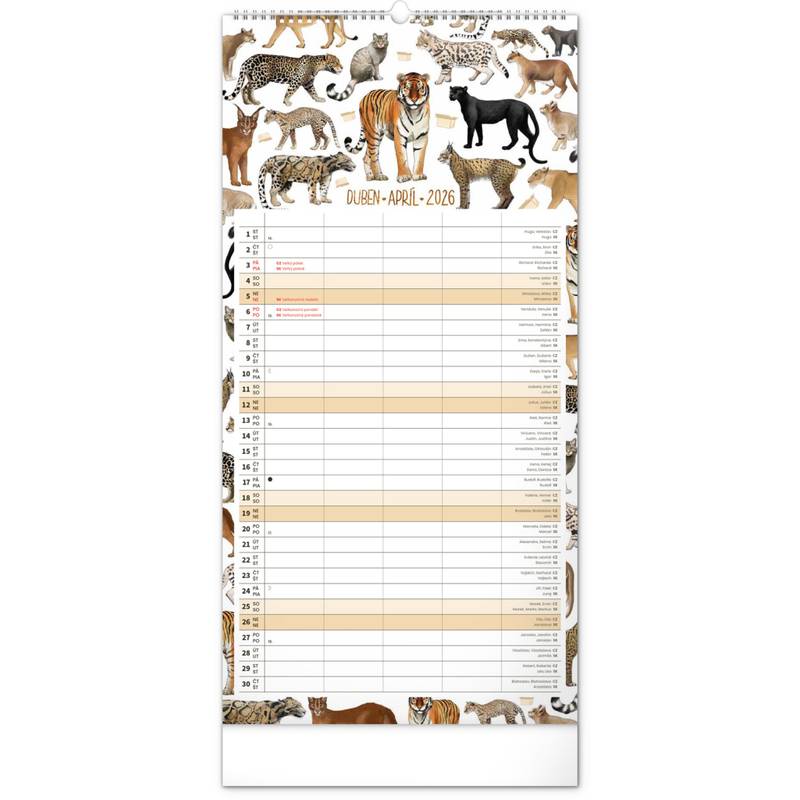 NOTIQUE Nástěnný kalendář Rodinný plánovací Animalium CZ/SK 2026, 21 x 42 cm NOTIQUE Nástěnný kalendář Rodinný plánovací Animalium CZ/SK 2026, 21 x 42 cm