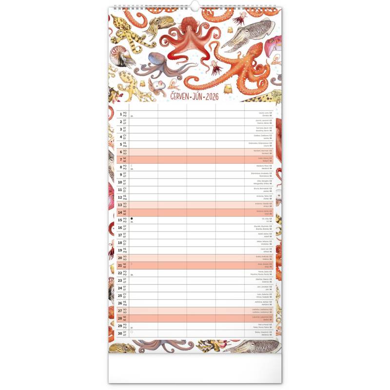 NOTIQUE Nástěnný kalendář Rodinný plánovací Animalium CZ/SK 2026, 21 x 42 cm NOTIQUE Nástěnný kalendář Rodinný plánovací Animalium CZ/SK 2026, 21 x 42 cm