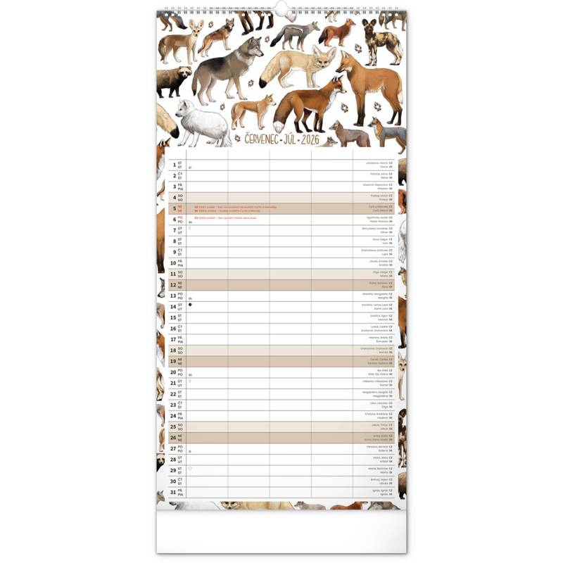 NOTIQUE Nástěnný kalendář Rodinný plánovací Animalium CZ/SK 2026, 21 x 42 cm NOTIQUE Nástěnný kalendář Rodinný plánovací Animalium CZ/SK 2026, 21 x 42 cm