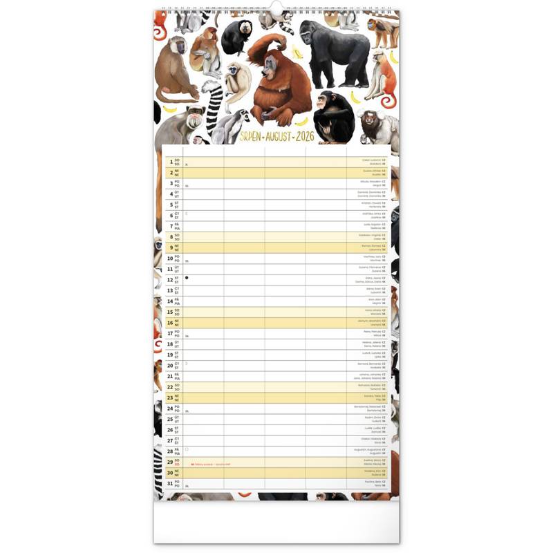 NOTIQUE Nástěnný kalendář Rodinný plánovací Animalium CZ/SK 2026, 21 x 42 cm NOTIQUE Nástěnný kalendář Rodinný plánovací Animalium CZ/SK 2026, 21 x 42 cm