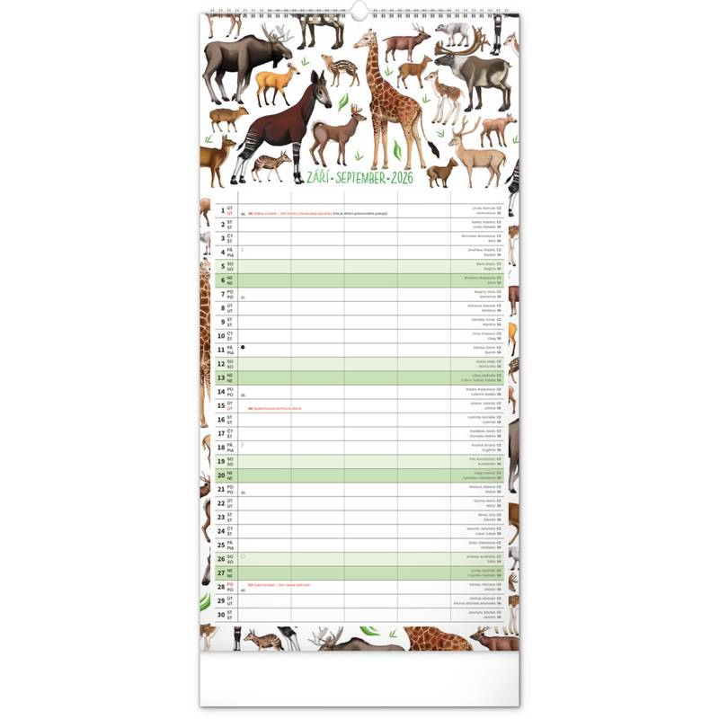 NOTIQUE Nástěnný kalendář Rodinný plánovací Animalium CZ/SK 2026, 21 x 42 cm NOTIQUE Nástěnný kalendář Rodinný plánovací Animalium CZ/SK 2026, 21 x 42 cm
