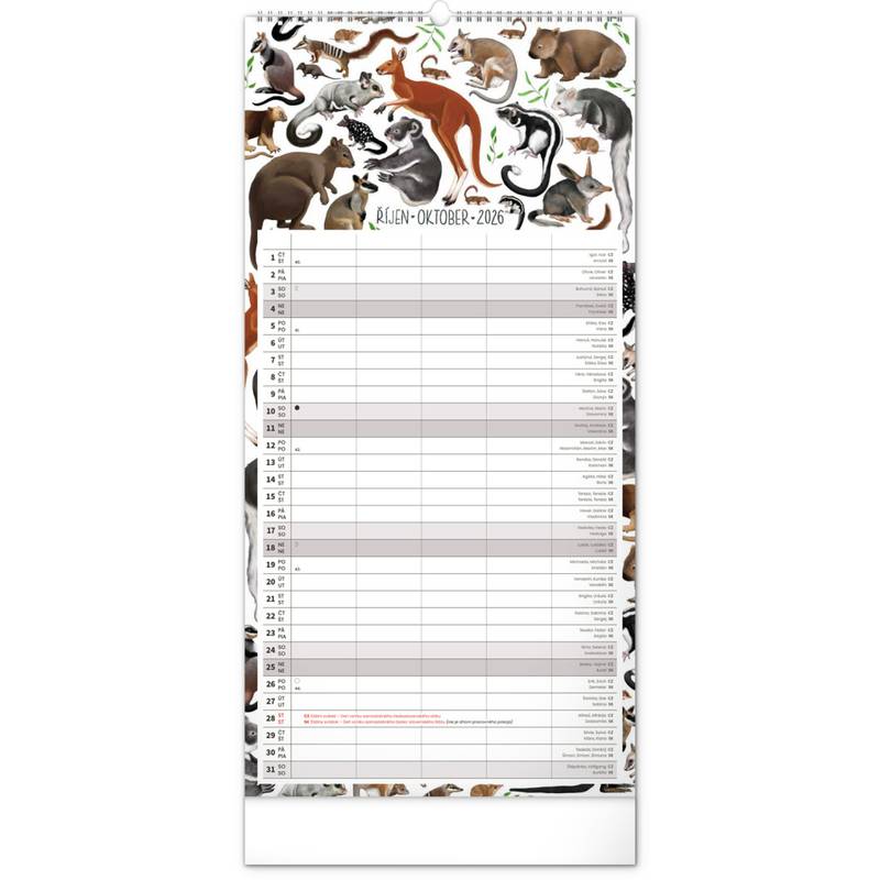 NOTIQUE Nástěnný kalendář Rodinný plánovací Animalium CZ/SK 2026, 21 x 42 cm NOTIQUE Nástěnný kalendář Rodinný plánovací Animalium CZ/SK 2026, 21 x 42 cm