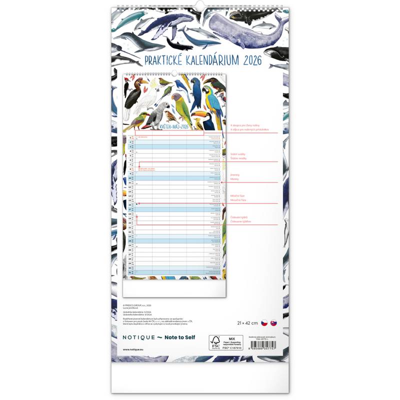 NOTIQUE Nástěnný kalendář Rodinný plánovací Animalium CZ/SK 2026, 21 x 42 cm NOTIQUE Nástěnný kalendář Rodinný plánovací Animalium CZ/SK 2026, 21 x 42 cm