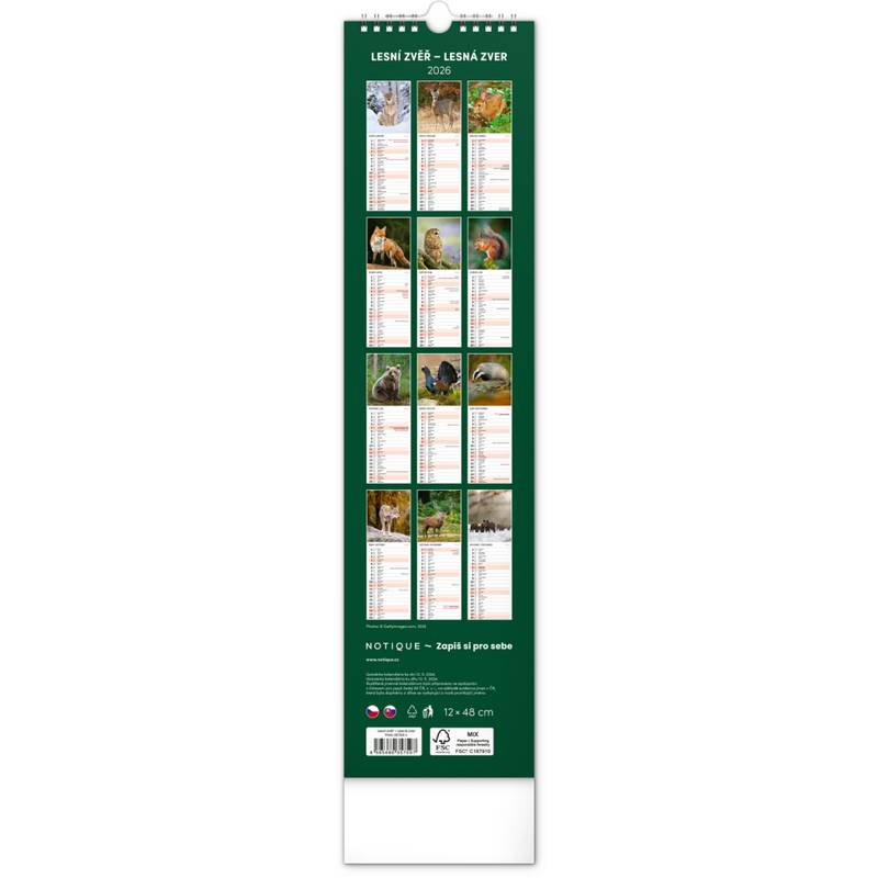 NOTIQUE Nástenný kalendár Lesní zvěř – Lesná zver CZ/SK 2026, 12 x 48 cm NOTIQUE Nástenný kalendár Lesní zvěř – Lesná zver CZ/SK 2026, 12 x 48 cm