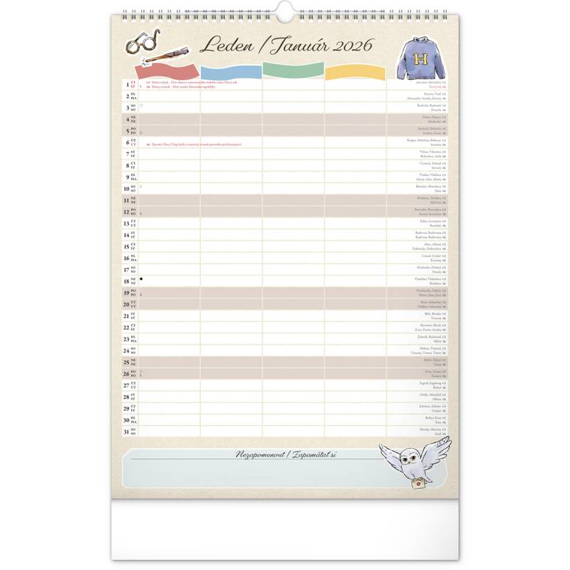 NOTIQUE Nástěnný kalendář Rodinný plánovací Harry Potter 2026, 33 x 46 cm NOTIQUE Nástěnný kalendář Rodinný plánovací Harry Potter 2026, 33 x 46 cm