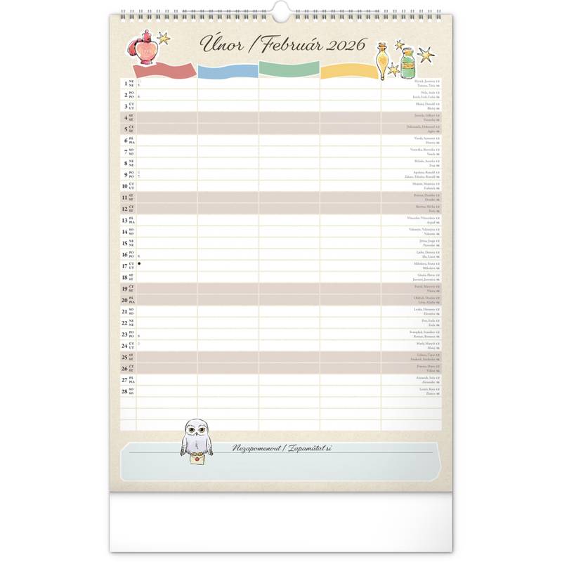 NOTIQUE Nástěnný kalendář Rodinný plánovací Harry Potter 2026, 33 x 46 cm NOTIQUE Nástěnný kalendář Rodinný plánovací Harry Potter 2026, 33 x 46 cm