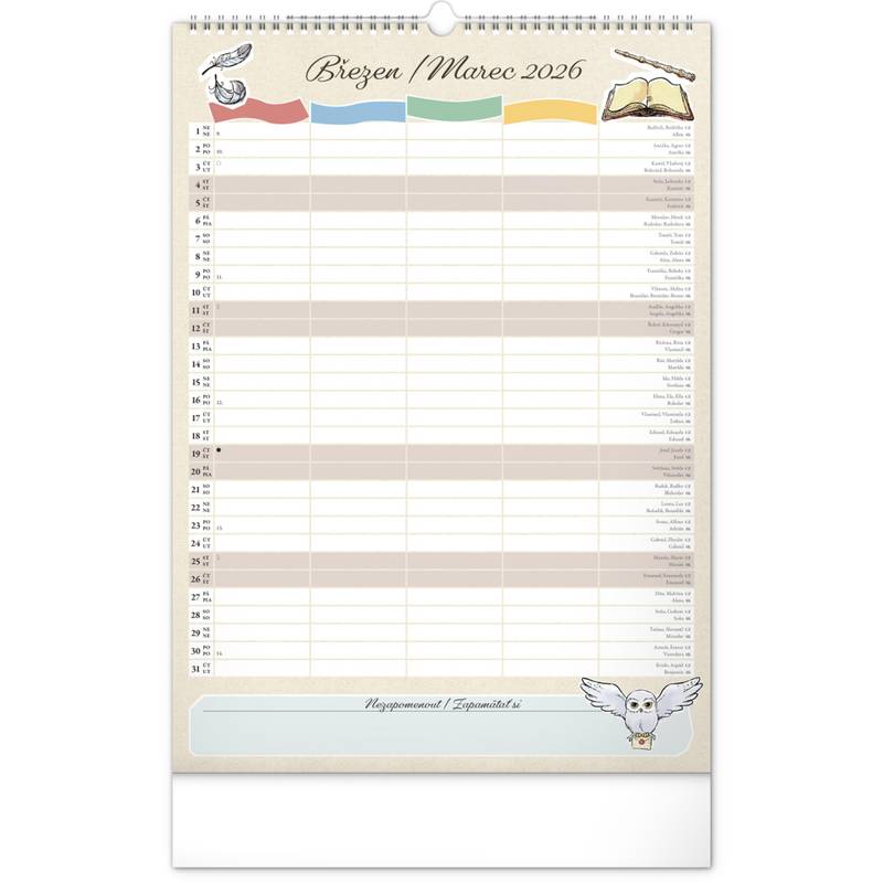 NOTIQUE Nástěnný kalendář Rodinný plánovací Harry Potter 2026, 33 x 46 cm NOTIQUE Nástěnný kalendář Rodinný plánovací Harry Potter 2026, 33 x 46 cm