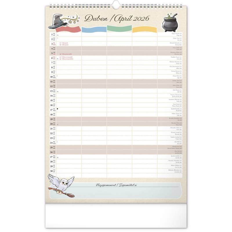 NOTIQUE Nástěnný kalendář Rodinný plánovací Harry Potter 2026, 33 x 46 cm NOTIQUE Nástěnný kalendář Rodinný plánovací Harry Potter 2026, 33 x 46 cm