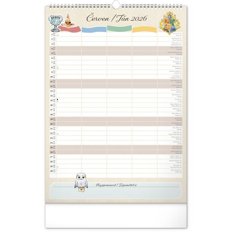 NOTIQUE Nástěnný kalendář Rodinný plánovací Harry Potter 2026, 33 x 46 cm NOTIQUE Nástěnný kalendář Rodinný plánovací Harry Potter 2026, 33 x 46 cm