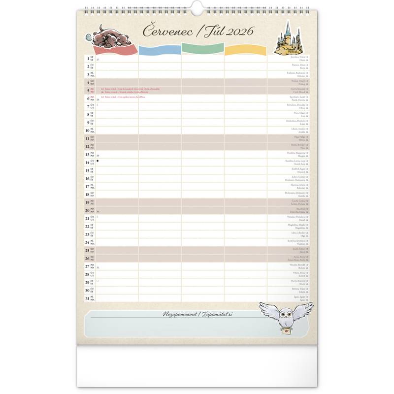 NOTIQUE Nástěnný kalendář Rodinný plánovací Harry Potter 2026, 33 x 46 cm NOTIQUE Nástěnný kalendář Rodinný plánovací Harry Potter 2026, 33 x 46 cm