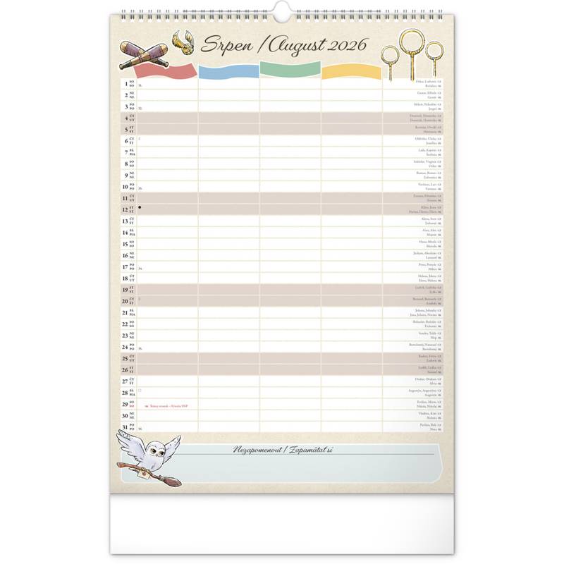 NOTIQUE Nástěnný kalendář Rodinný plánovací Harry Potter 2026, 33 x 46 cm NOTIQUE Nástěnný kalendář Rodinný plánovací Harry Potter 2026, 33 x 46 cm