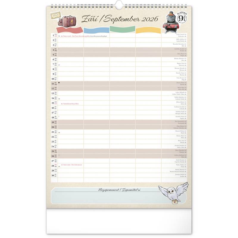 NOTIQUE Nástěnný kalendář Rodinný plánovací Harry Potter 2026, 33 x 46 cm NOTIQUE Nástěnný kalendář Rodinný plánovací Harry Potter 2026, 33 x 46 cm
