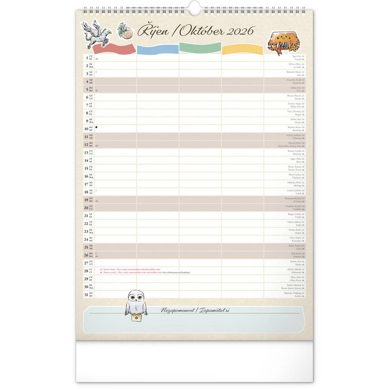 NOTIQUE Nástěnný kalendář Rodinný plánovací Harry Potter 2026, 33 x 46 cm NOTIQUE Nástěnný kalendář Rodinný plánovací Harry Potter 2026, 33 x 46 cm