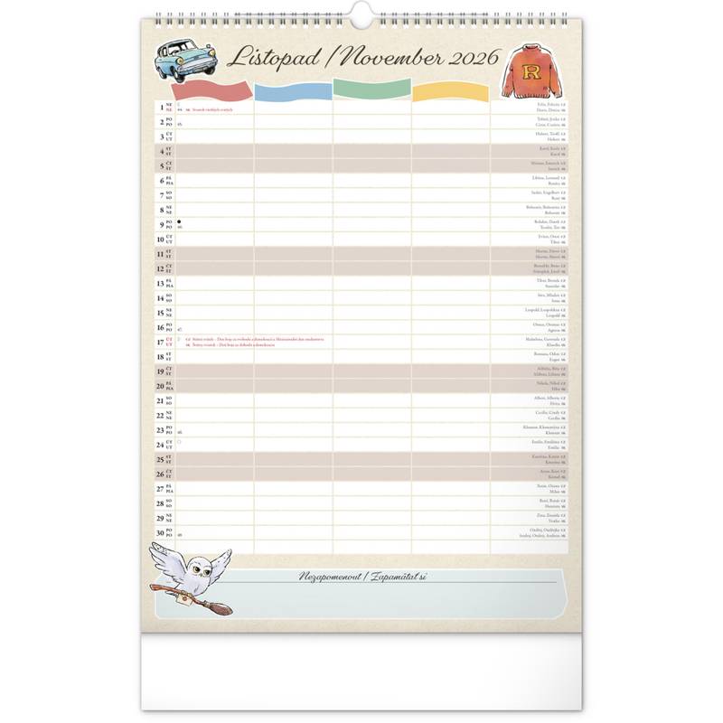 NOTIQUE Nástěnný kalendář Rodinný plánovací Harry Potter 2026, 33 x 46 cm NOTIQUE Nástěnný kalendář Rodinný plánovací Harry Potter 2026, 33 x 46 cm