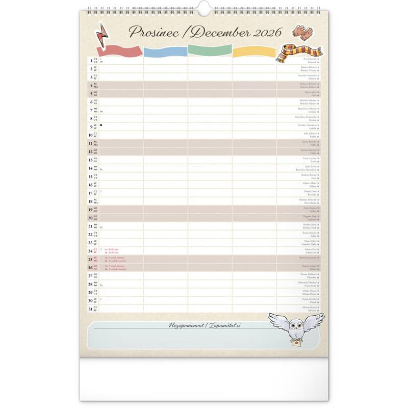 NOTIQUE Nástěnný kalendář Rodinný plánovací Harry Potter 2026, 33 x 46 cm NOTIQUE Nástěnný kalendář Rodinný plánovací Harry Potter 2026, 33 x 46 cm