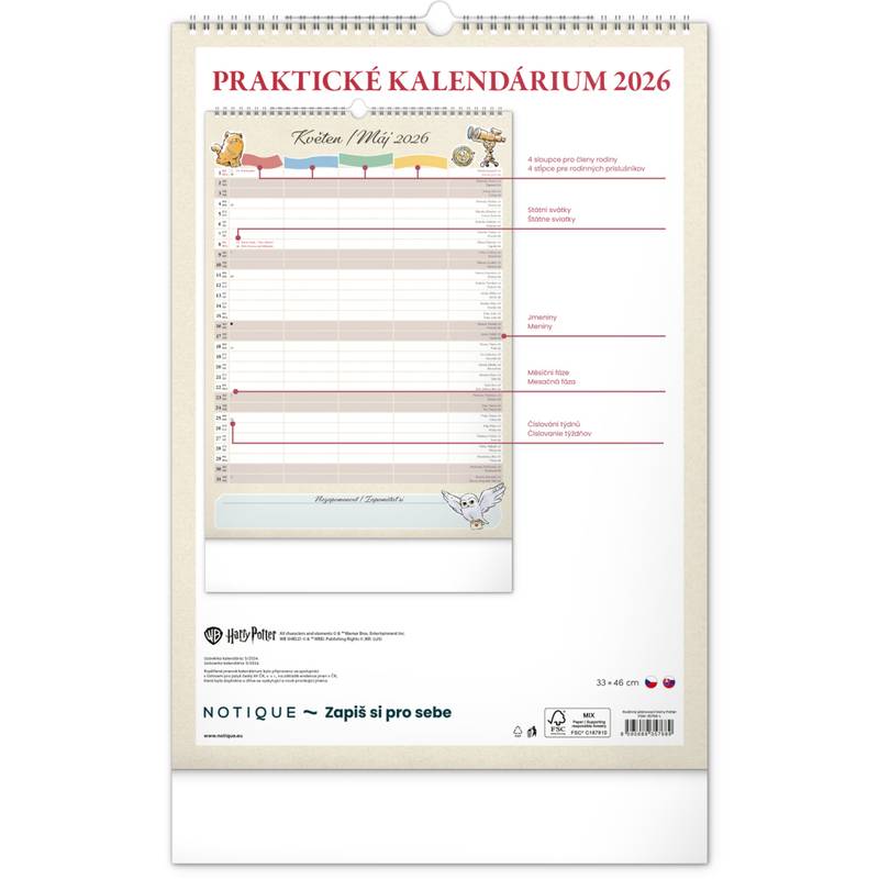 NOTIQUE Nástěnný kalendář Rodinný plánovací Harry Potter 2026, 33 x 46 cm NOTIQUE Nástěnný kalendář Rodinný plánovací Harry Potter 2026, 33 x 46 cm