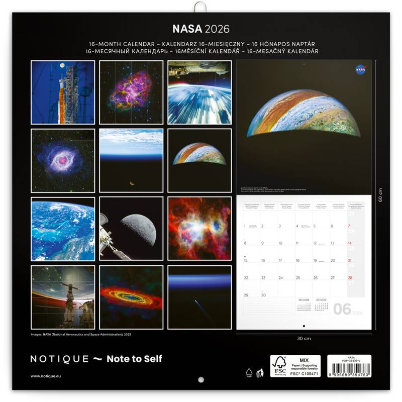 NOTIQUE Poznámkový kalendář NASA 2026, 30 x 30 cm NOTIQUE Poznámkový kalendář NASA 2026, 30 x 30 cm