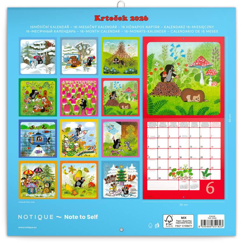 NOTIQUE Poznámkový kalendář Krtek 2026, 30 x 30 cm NOTIQUE Poznámkový kalendář Krtek 2026, 30 x 30 cm