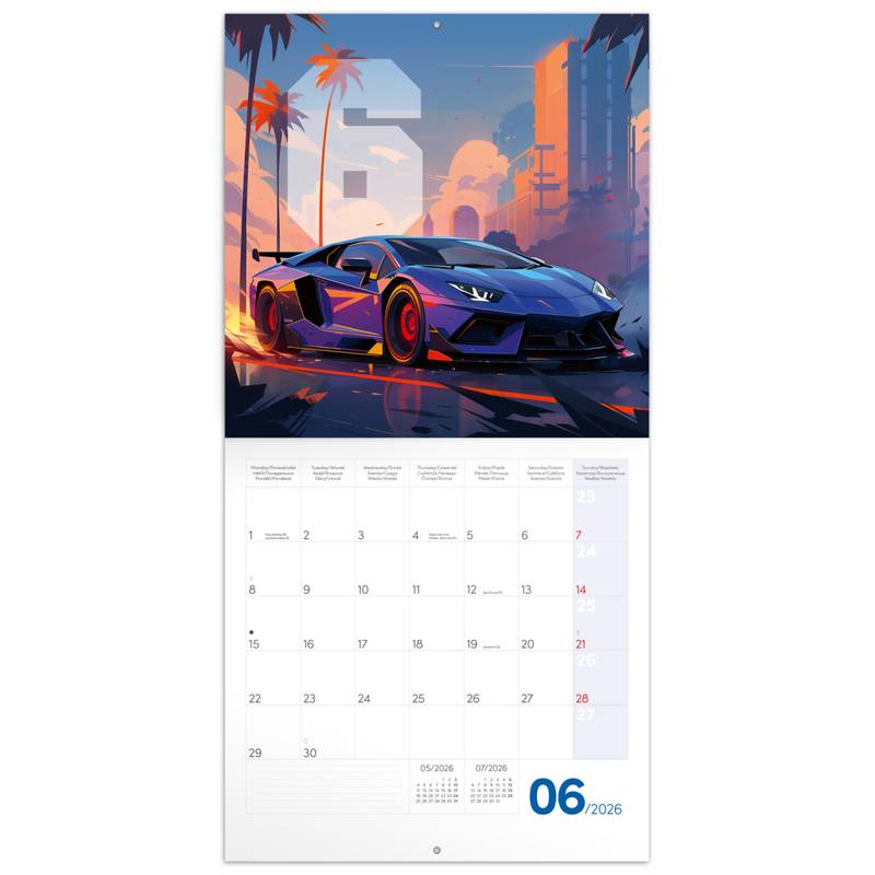 NOTIQUE Poznámkový kalendář Fantastická auta 2026, 30 x 30 cm NOTIQUE Poznámkový kalendář Fantastická auta 2026, 30 x 30 cm