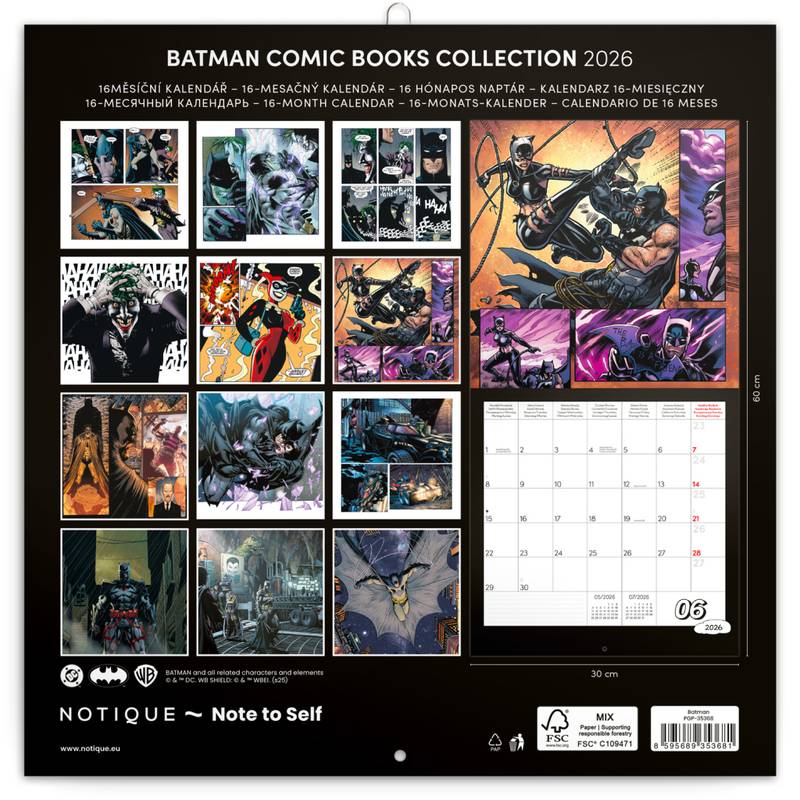 NOTIQUE Poznámkový kalendár Batman Comics 2026, 30 x 30 cm NOTIQUE Poznámkový kalendár Batman Comics 2026, 30 x 30 cm