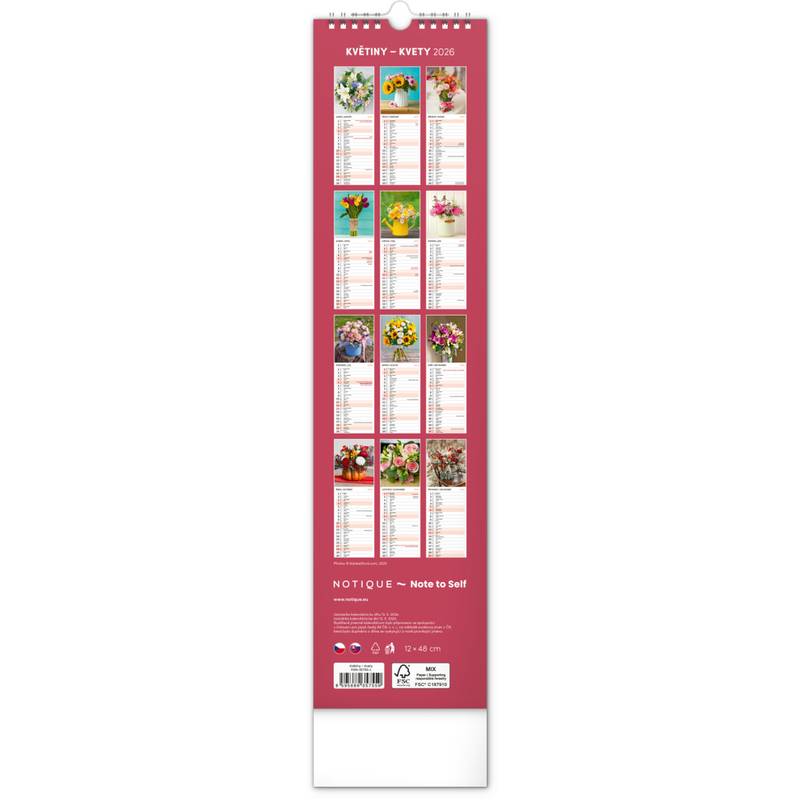 NOTIQUE Nástenný kalendár Květiny – Kvety CZ/SK 2026, 12 x 48 cm NOTIQUE Nástenný kalendár Květiny – Kvety CZ/SK 2026, 12 x 48 cm