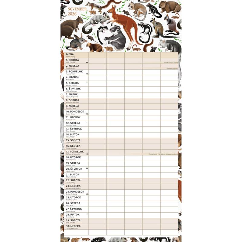 NOTIQUE Rodinný plánovací kalendár Animalium 2026, 30 x 30 cm NOTIQUE Rodinný plánovací kalendár Animalium 2026, 30 x 30 cm