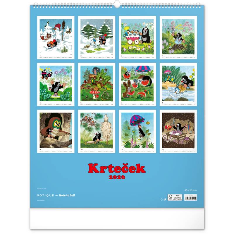 NOTIQUE Nástěnný kalendář Krtek 2026, 48 x 56 cm NOTIQUE Nástěnný kalendář Krtek 2026, 48 x 56 cm