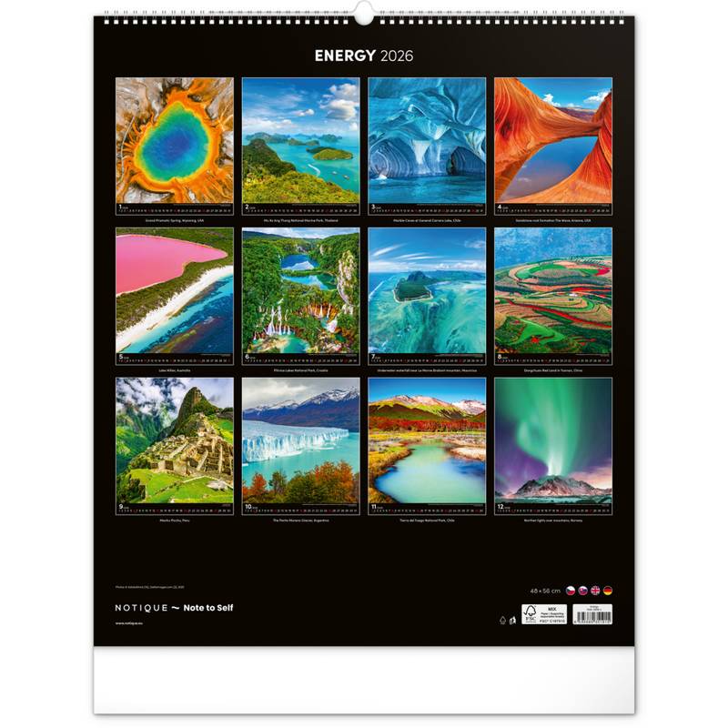 NOTIQUE Nástěnný kalendář Energie 2026, 48 x 56 cm NOTIQUE Nástěnný kalendář Energie 2026, 48 x 56 cm
